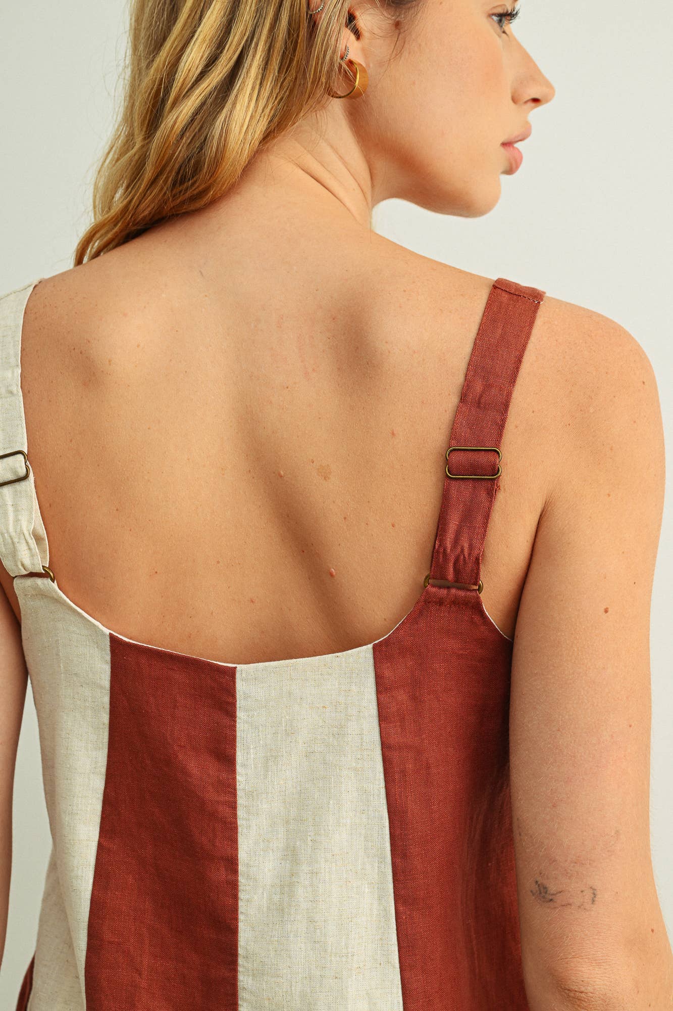 COLOR BLOCK LINEN MINI DRESS