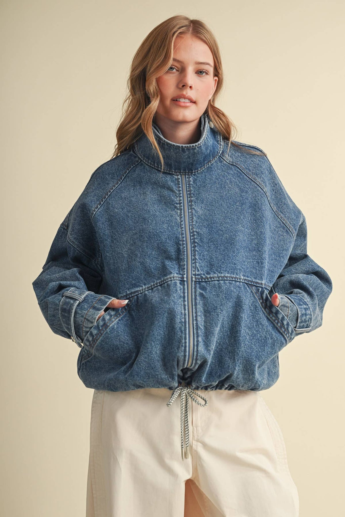 Drawstring Hem Denim Jacket
