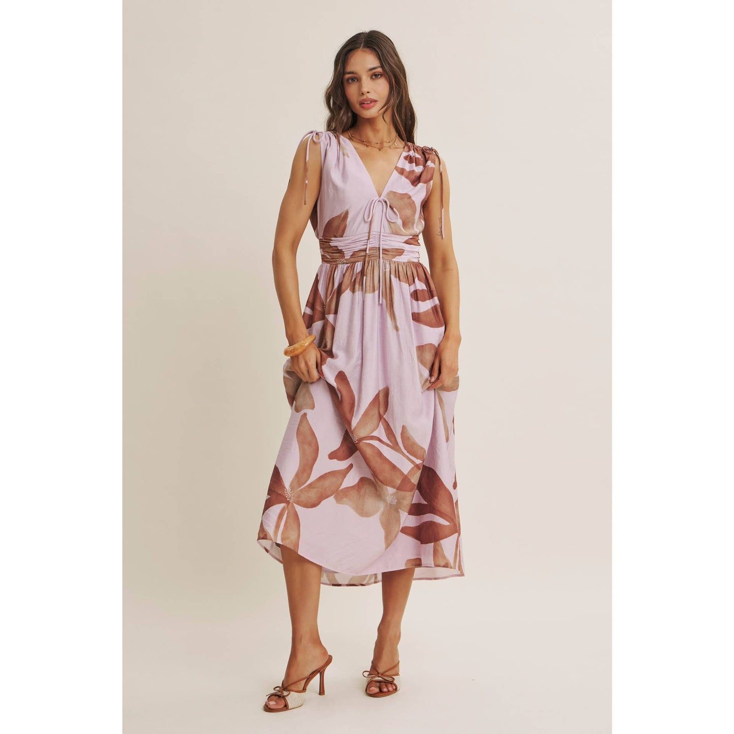 TROPICAL SUNSET OVERSIZED FLORAL MIDI WITH SHOULDER CUTOUT