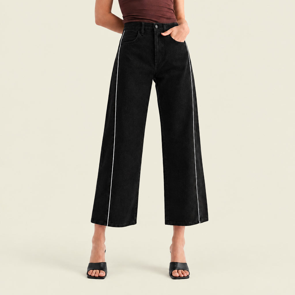 Blaire black barrel jean with white piping by Just Black Denim at Imogene Was Here
