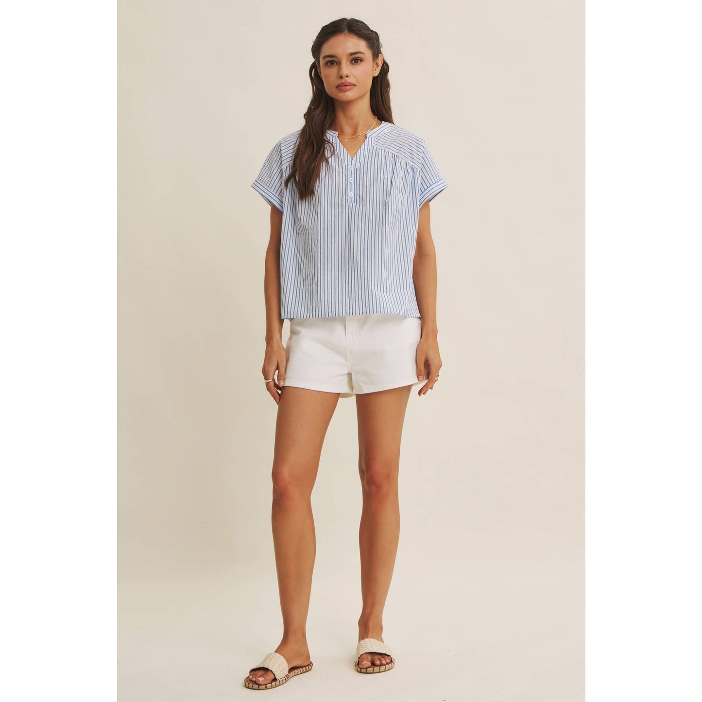 HARBOR MORNING CANDY STRIPE DROP SHOULDER BLOUSE TOP