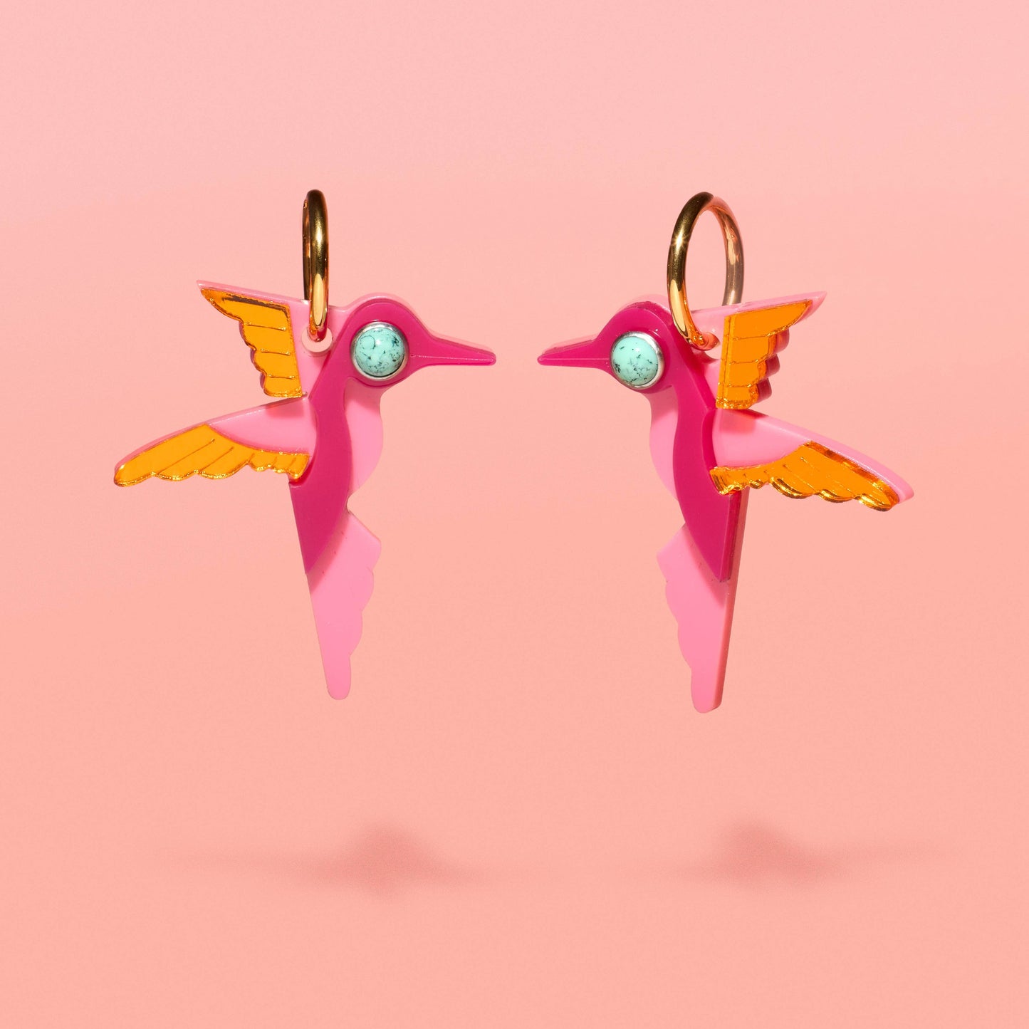 Hummingbird Hoop Earrings Pink + Copper