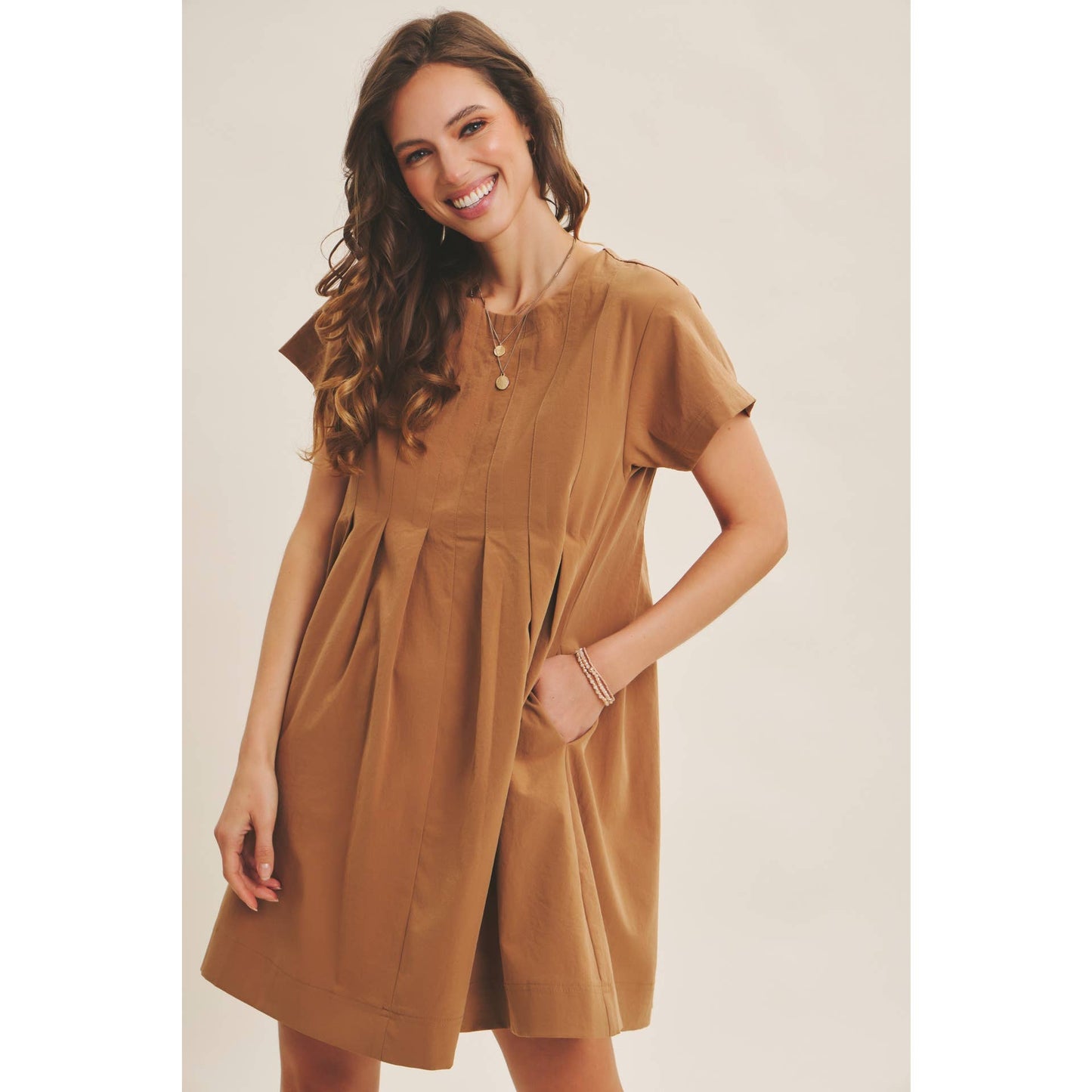 Easygoing Pleated Detail Mini Dress