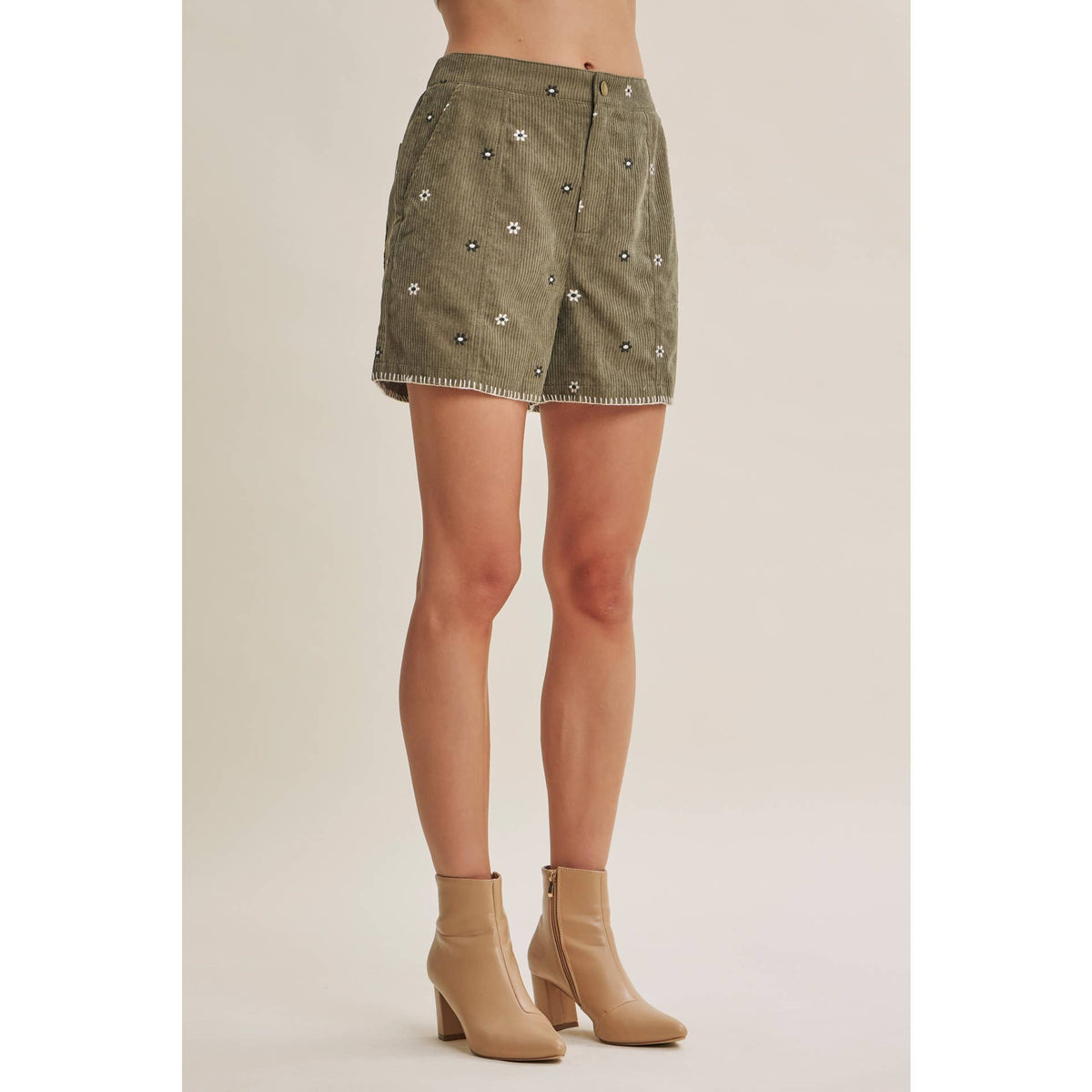 Daisy Embroidered Corduroy Shorts