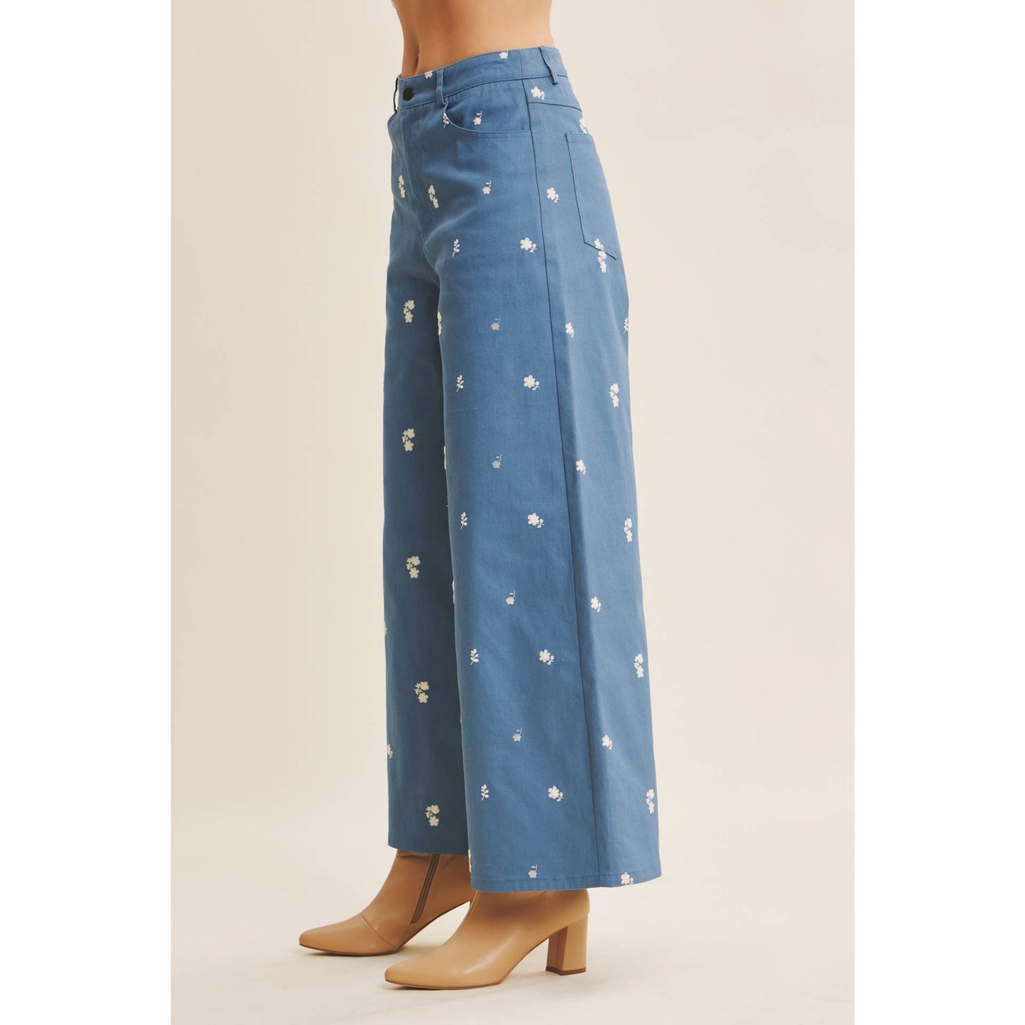 Embroidery Cotton Span Wide Leg Pants