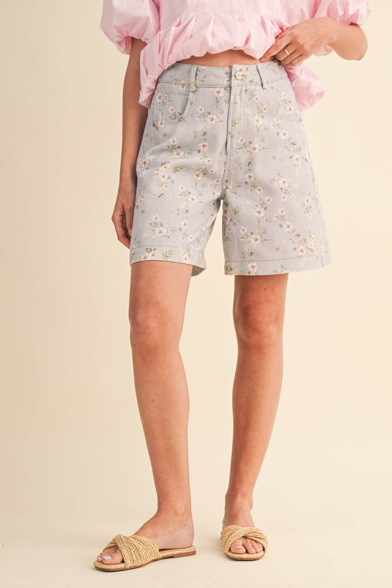 Denim Floral Bermuda Shorts