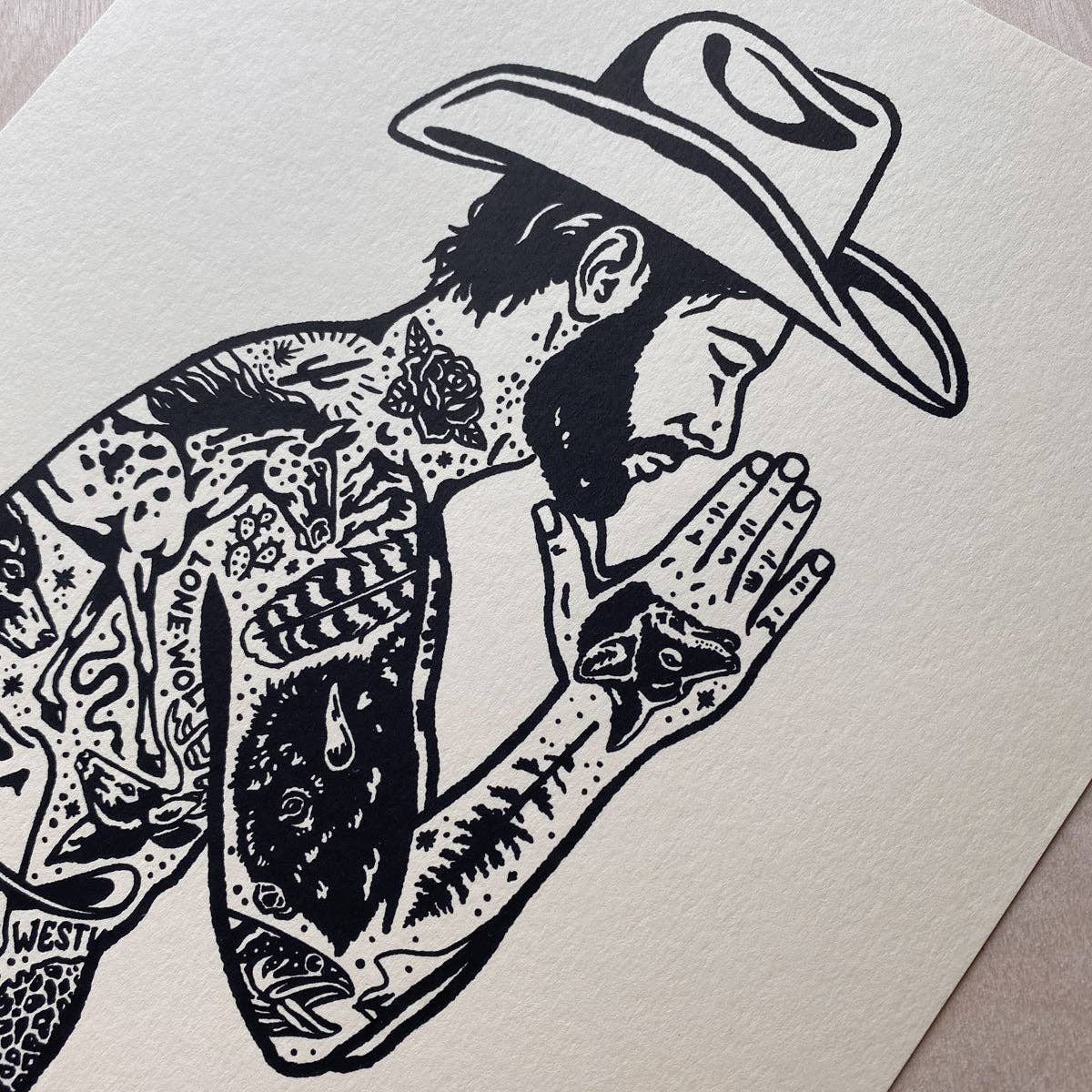 Tattooed Cowboy 1 - Signed 8x10in Silkscreen Print