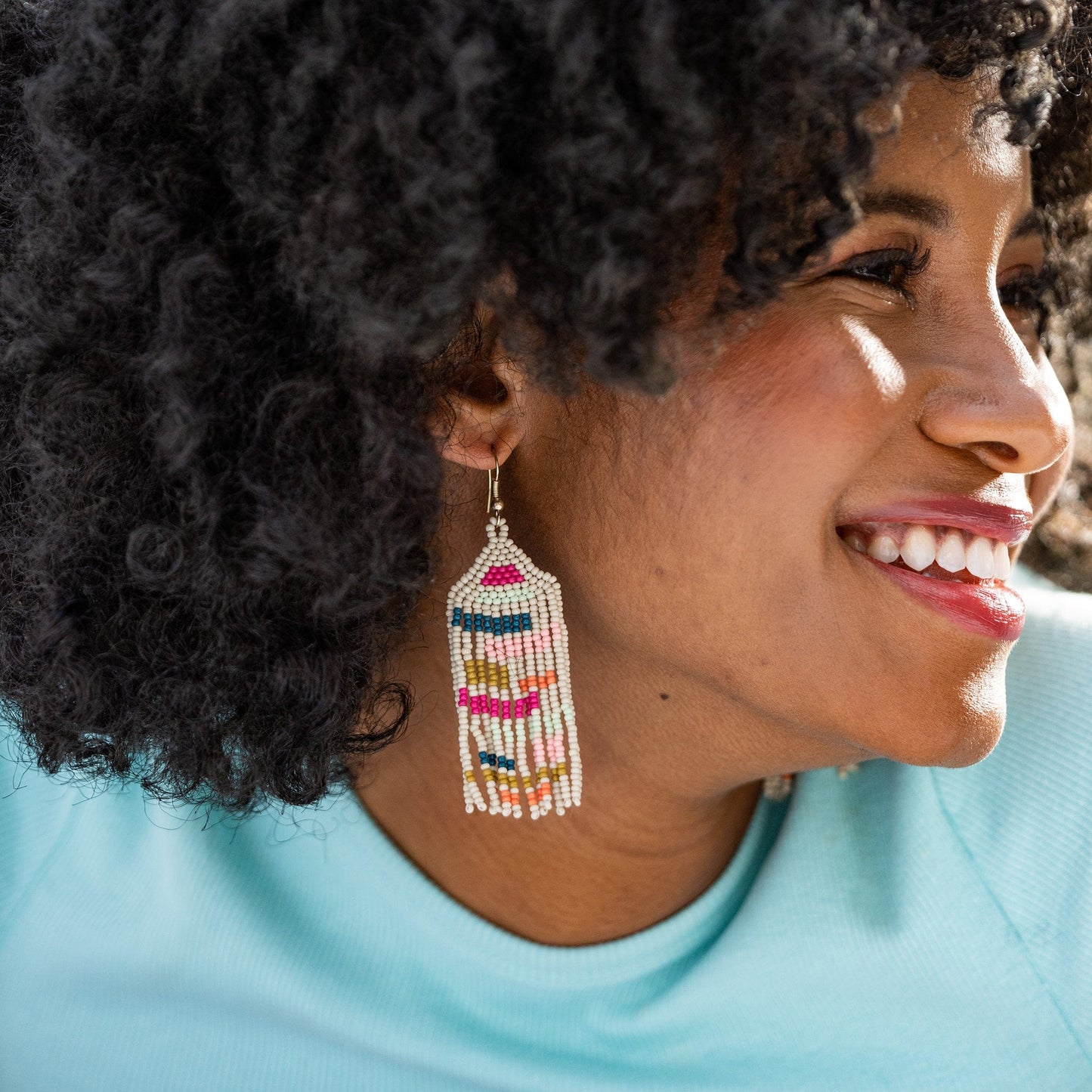 Dolly Color Block Beaded Fringe Earrings - Rainbow - Ink + Alloy