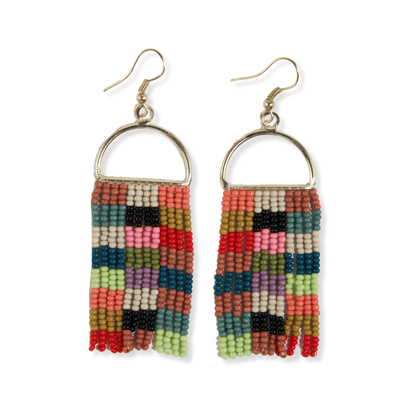 Allison Checkered Beaded Fringe Earrings - Multicolor - Ink + Alloy